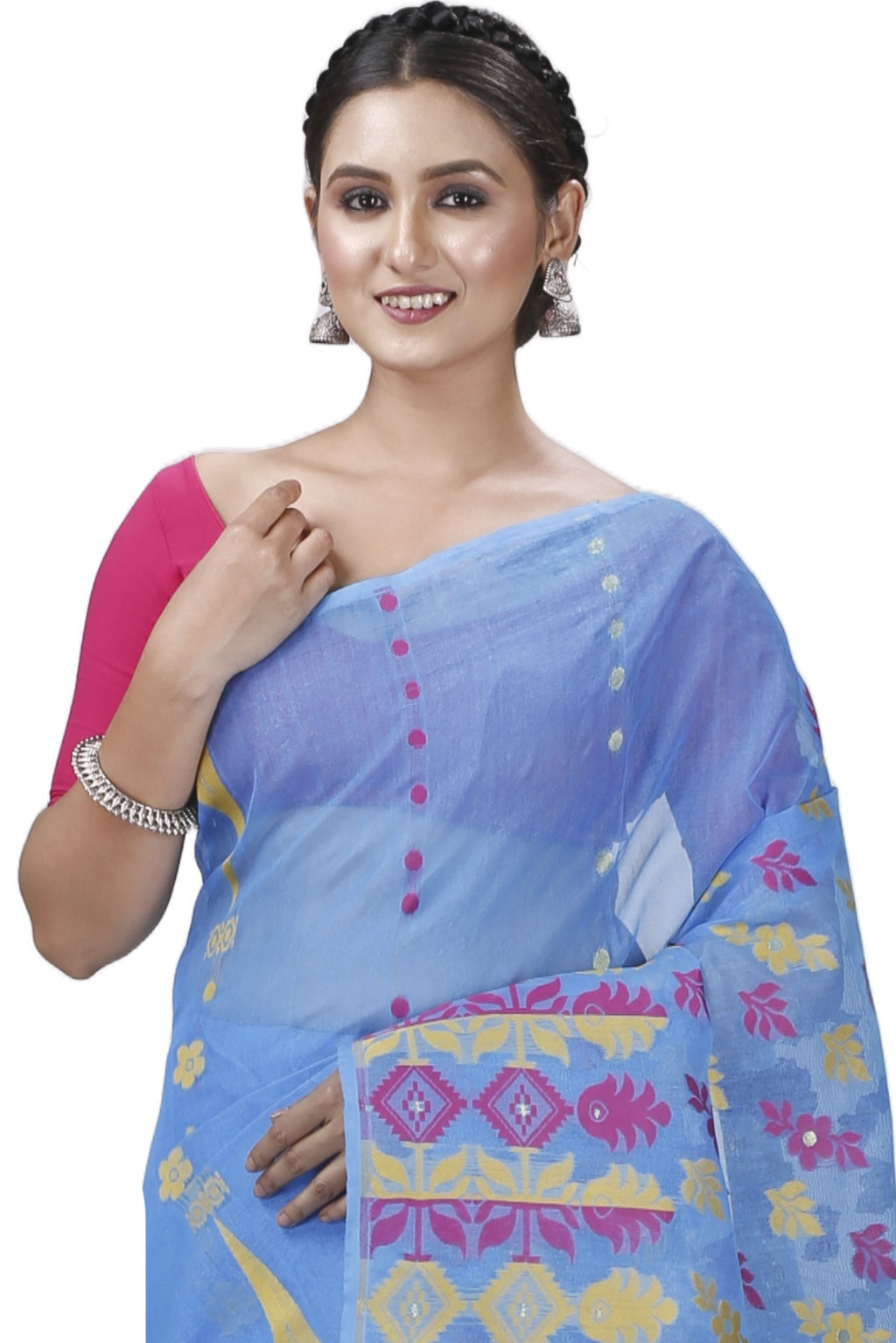 Sky Blue Pure Cotton Urmila Jamdani Saree (1125)